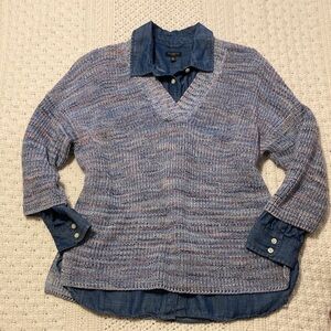 J. Jill Soft Blue Cotton V-Neck Sweater
